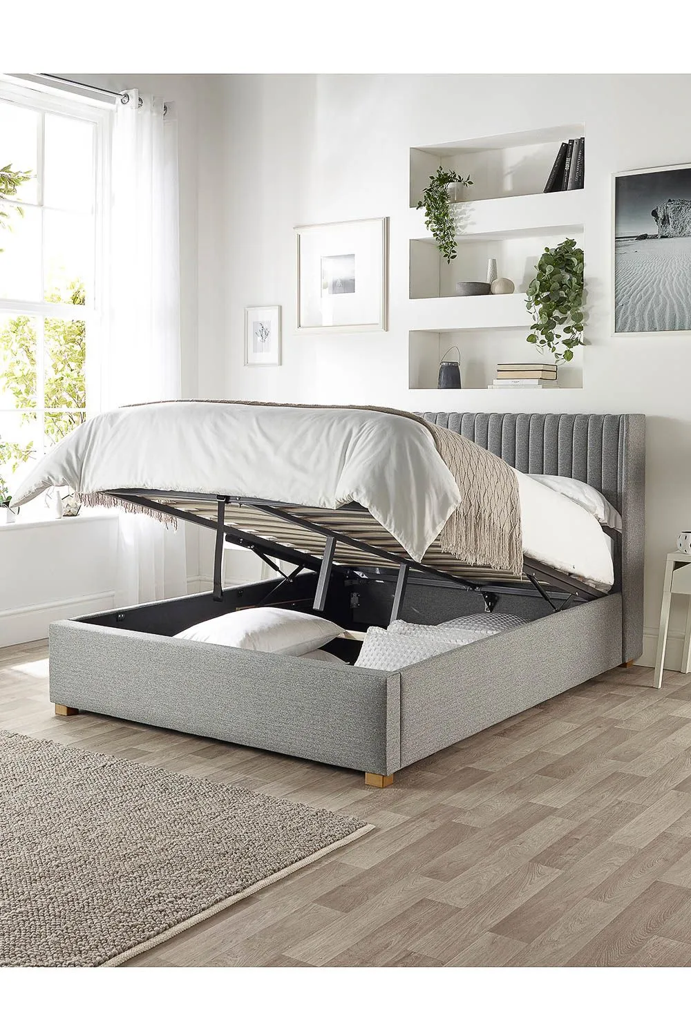 Catherine Lansfield Soho Ottoman Storage Wing Bed in Saxon Twill Fabric, Custom Made in Grey 3