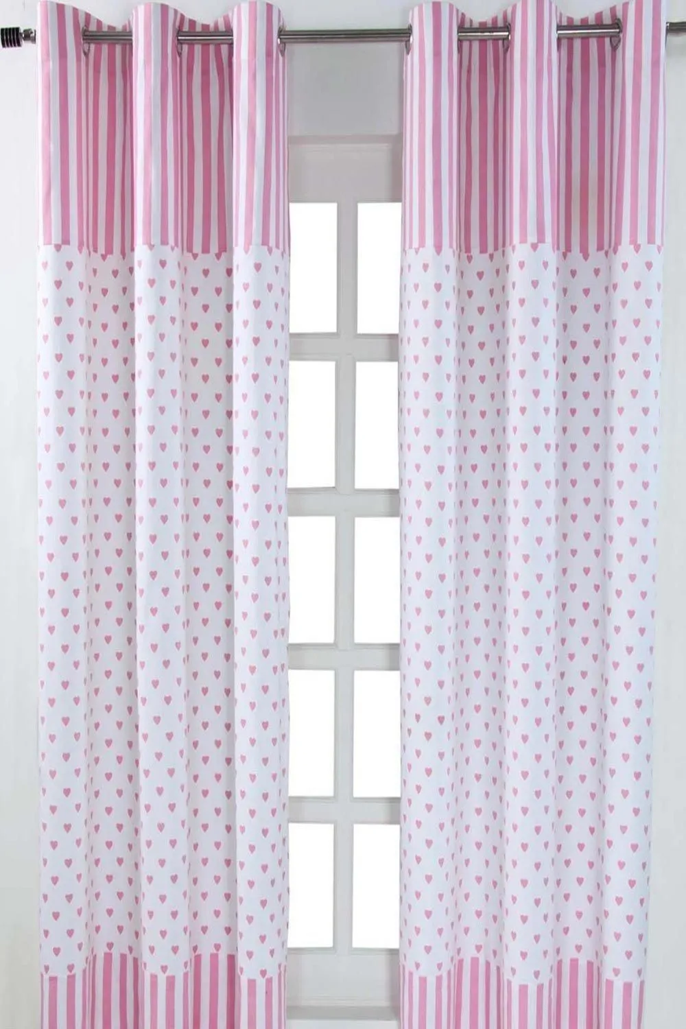 Homescapes Pink Love Hearts Ready Made Eyelet Curtain Pair
