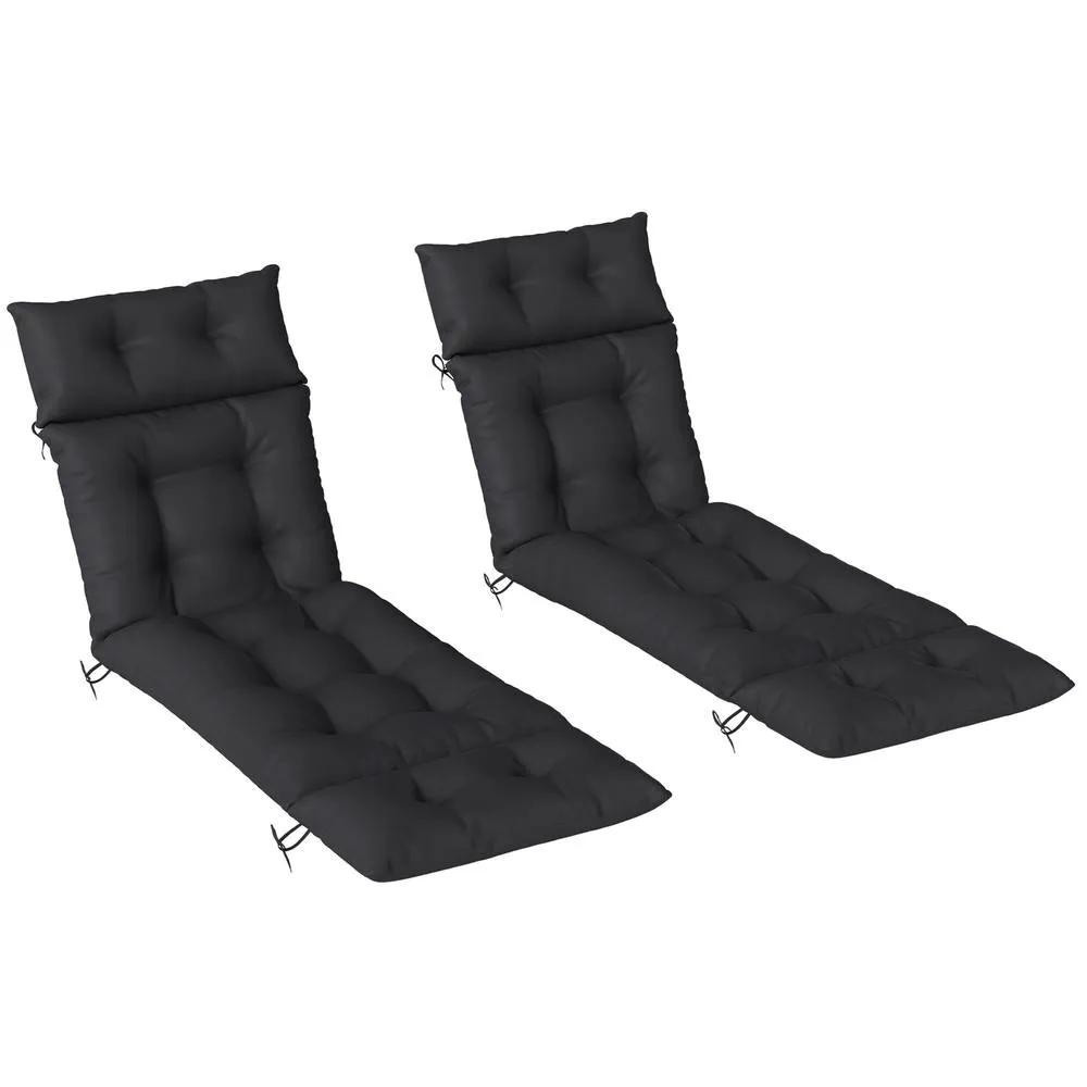OUTSUNNY Garden Lounge Chair Cushions Set of 2, 220gsm Fabric in Black 2