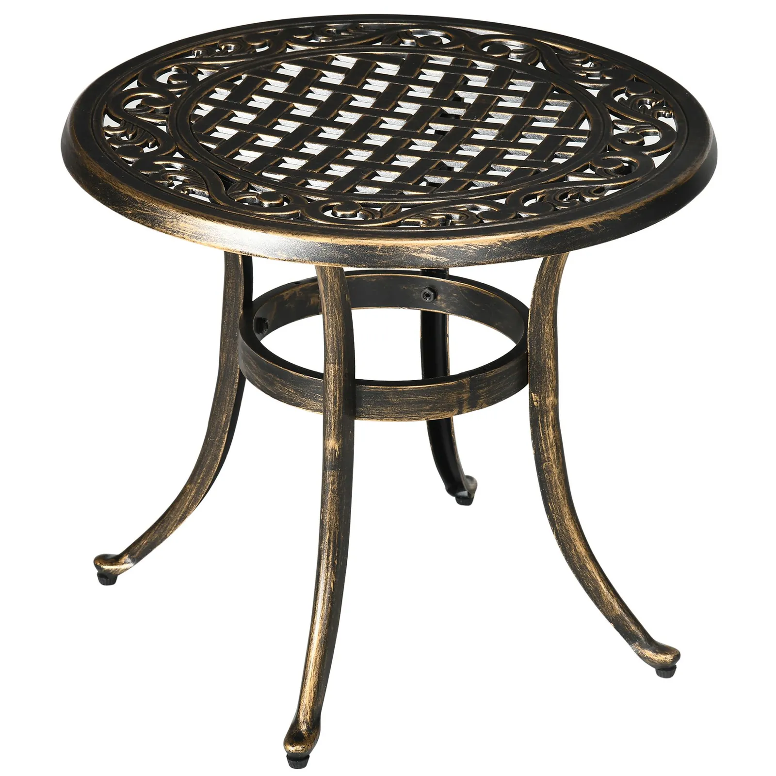 OUTSUNNY 60cm Round Hollow Top Design Side Table with Cast Aluminum Frame in Bronze 2