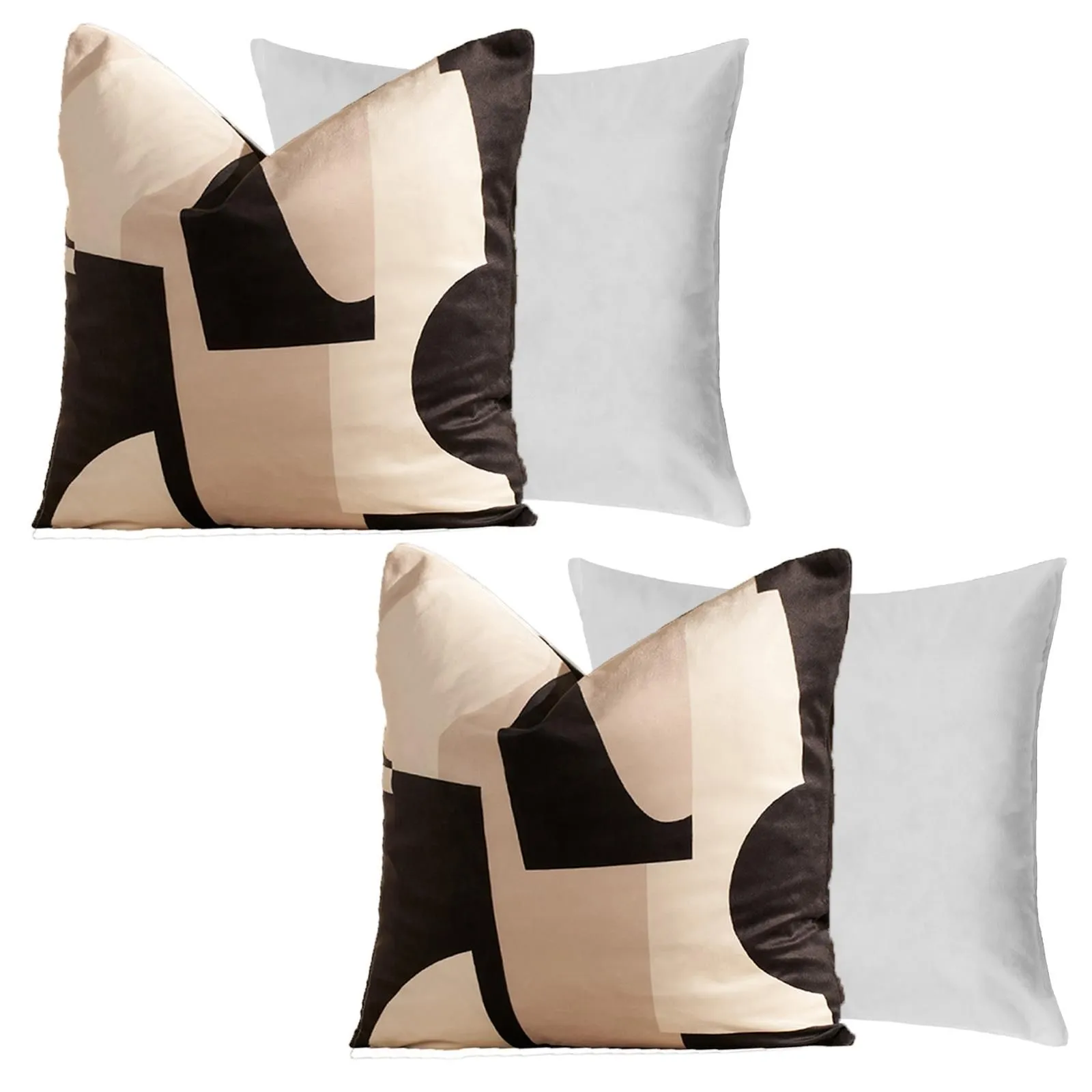 OHS 2 x Abstract Velvet Print Filled Cushion Covers in Black