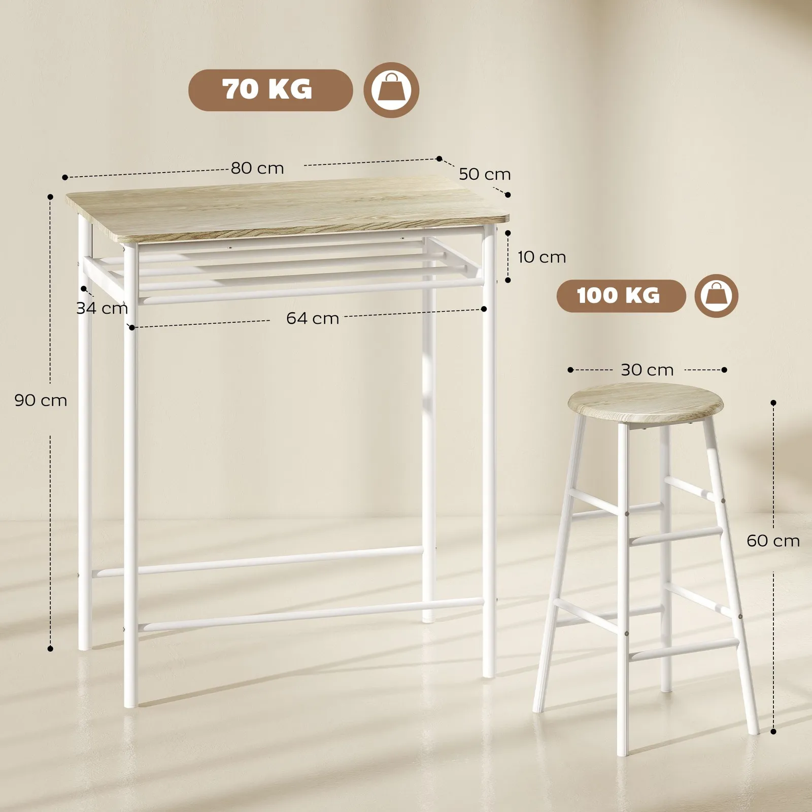 HOMCOM 3-Piece Dining Set with 2 Matching Chairs & 1 Table 3