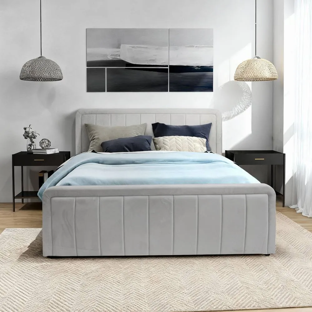 Comfy Living Ltd Brushed Velvet Ottoman Bedframe in Light Grey 3