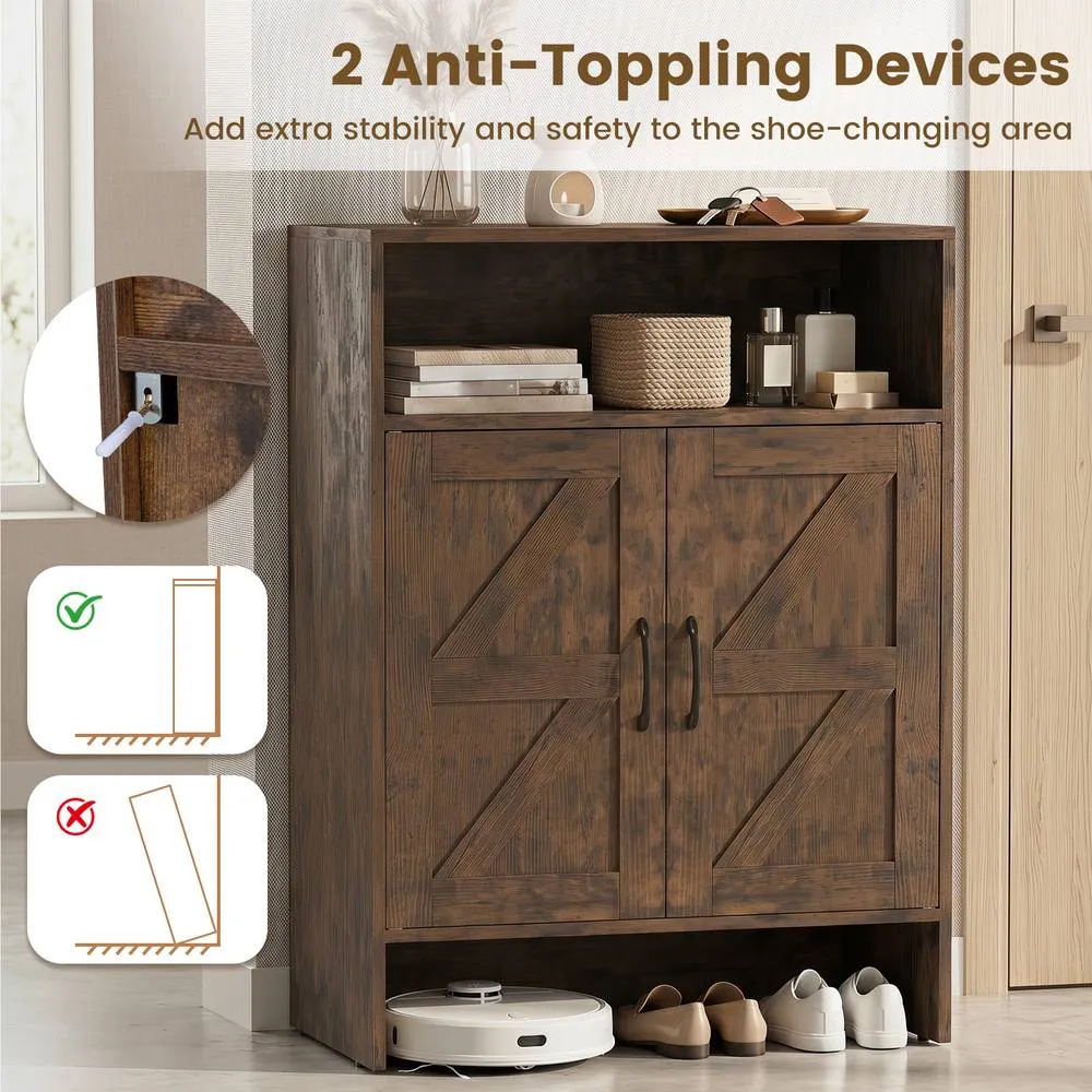 Costway Shoe Cabinet w/ 2 Barn Doors Narrow Shoe Storage Cabinet Shoe Rack in Brown 3