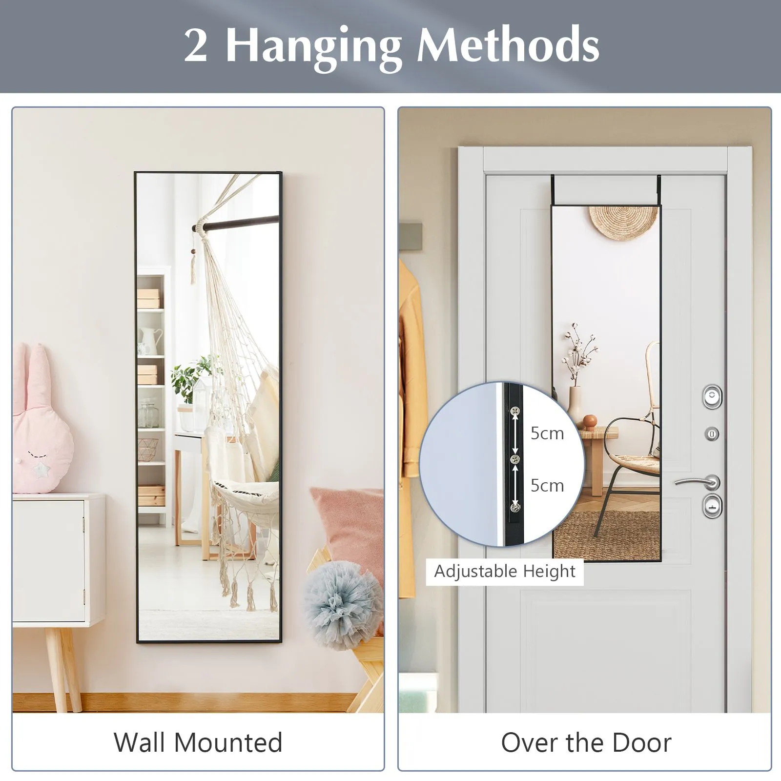 Costway 2 IN1 Full Length Mirror Over the Door Dressing Mirror Wall Mounted Mirror in Black 4