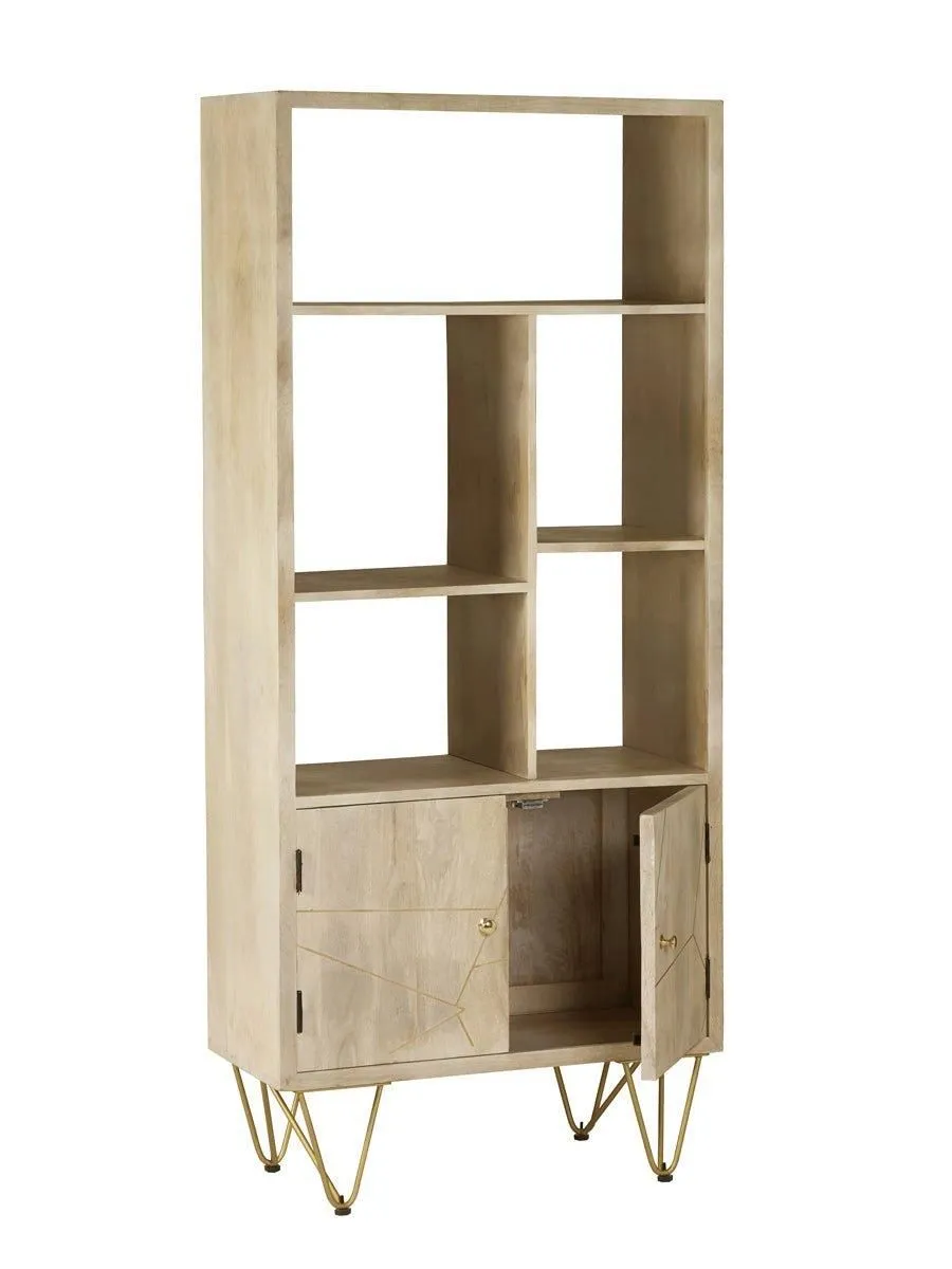 IH Design Multi shelf bookcase with Doors Deiondre Light Mango in Brown 3