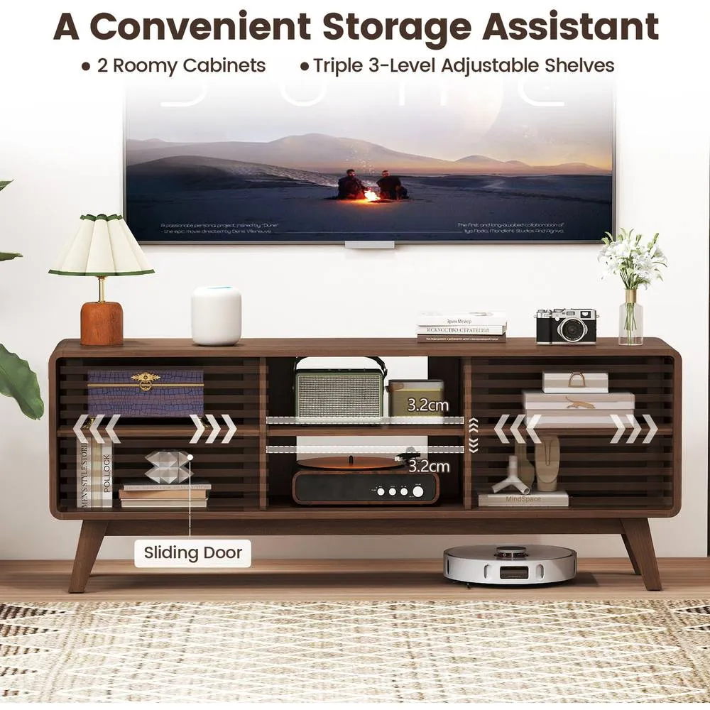 Costway Entertainment Center TV Stand for TVs up to 65" with Sliding Doors in Brown 2