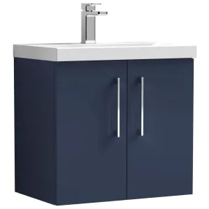 Nuie Midnight Blue Wall Hung 2 Door Vanity Unit & Basin - 579 x 610mm