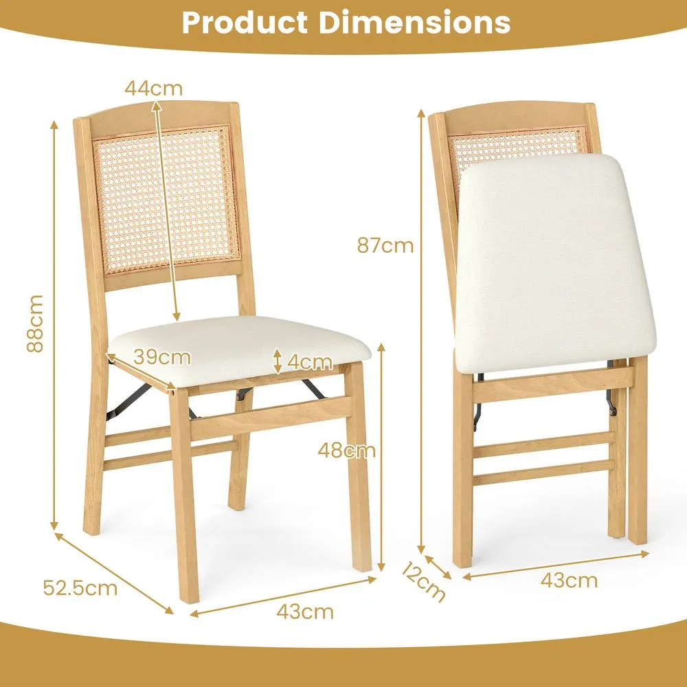Costway 2PCS Folding Dining Chairs Rubber Wood Chairs w/ Linen Padded Seat in Natural 4