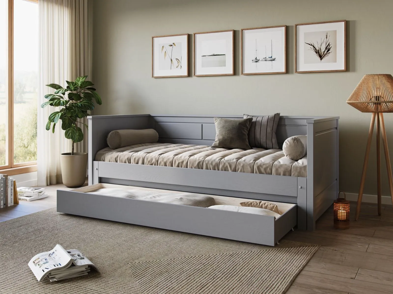 Flair Erika Solid Wood Guest Bed in Grey 2