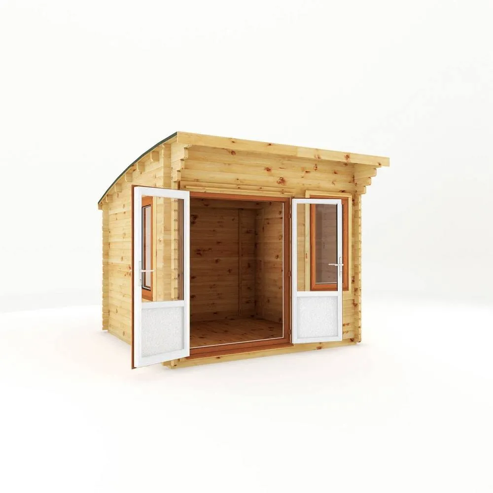 Mercia 3 x 3 m Curved Roof Log Cabin - 44 mm - Oak UPVC Windows & Door in Light Brown 2