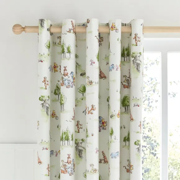 Disney Winnie the Pooh Watercolour Cotton Blackout Eyelet Curtains
