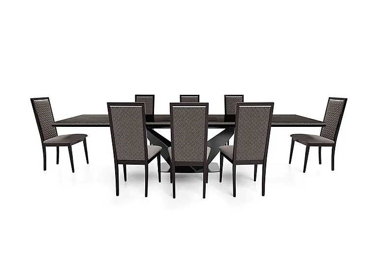 Vita Extending Dining Table and 8 Wooden Chairs with Patterned Upholstered Backs - 260-cm - Miraglio Granite