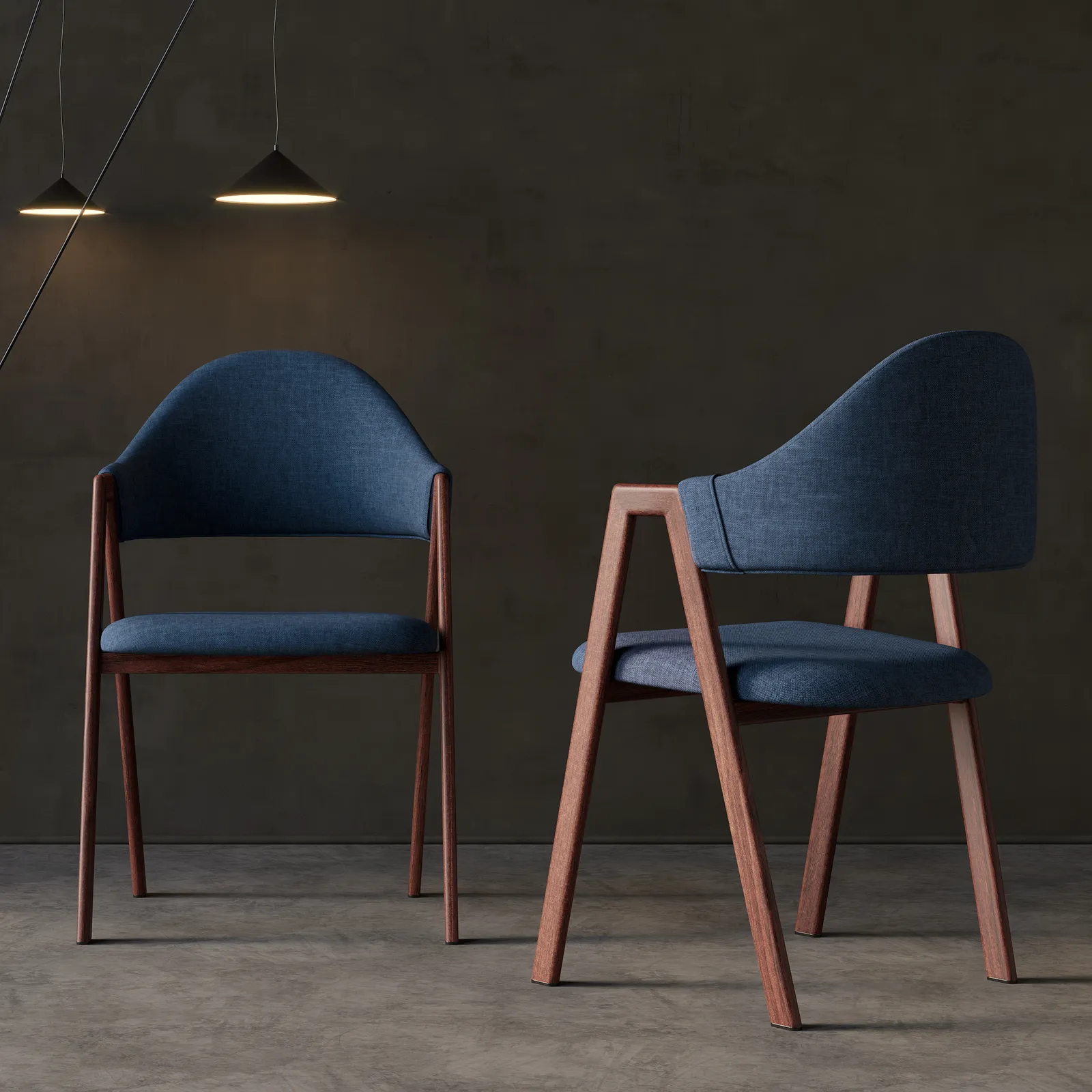 Blue Linen Upholstered Dining Chair Curved Back Chair 8-Pieces