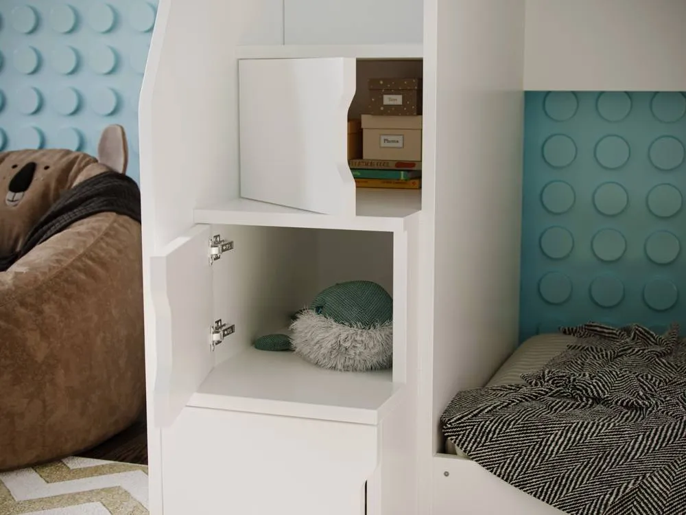 Flair Oscar Staircase Triple Bunk Bed with Storage in White 6