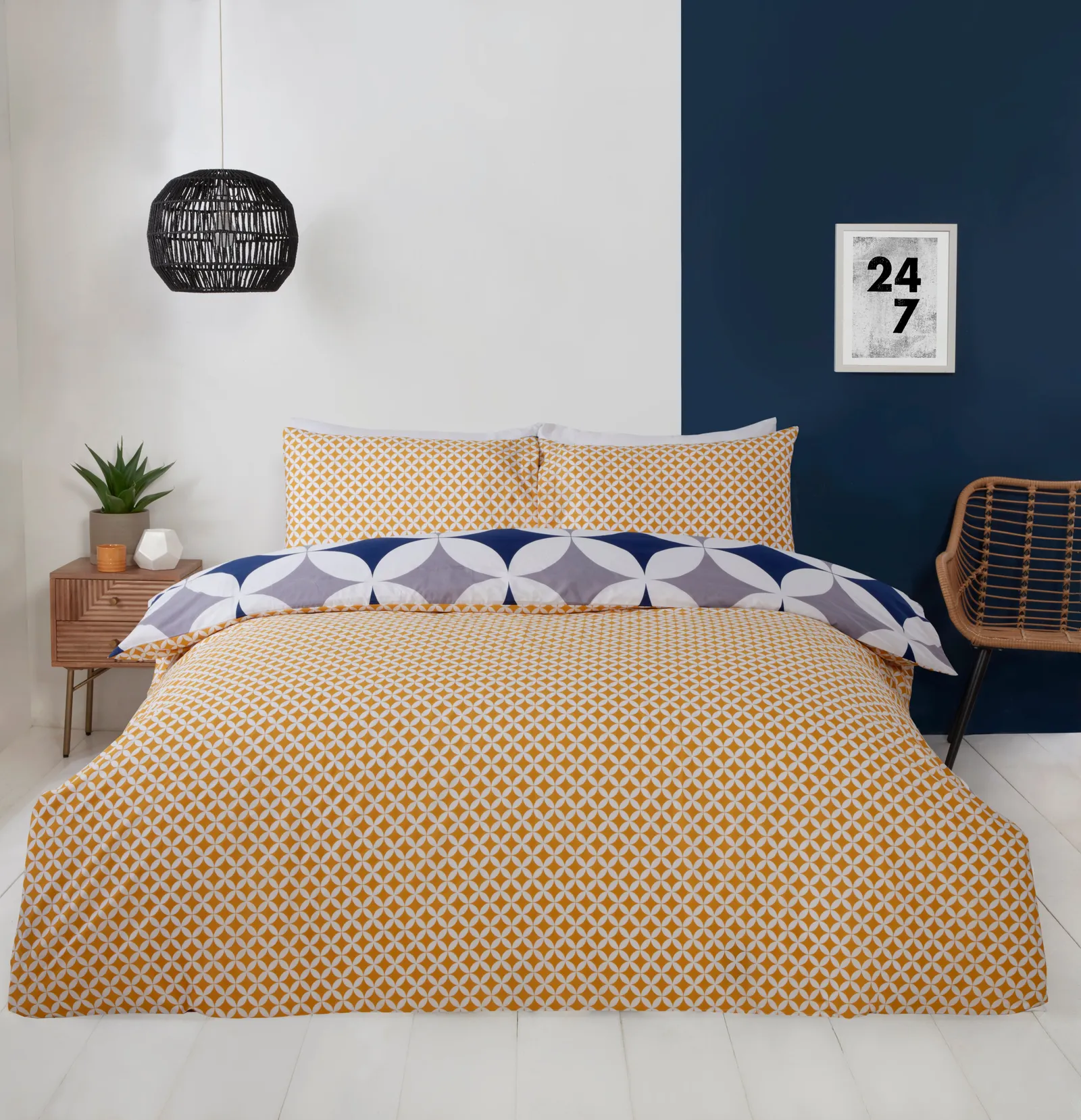 Rapport Home Geo Polycotton Duvet Cover Set With Pillowcase in Blue 3