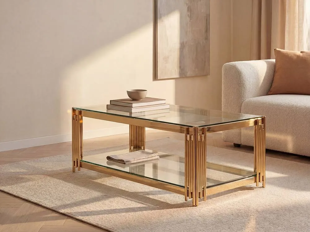 Vente-unique Tempered Glass & Stainless Steel Coffee Table - Golden - NOMELANO in Gold 3