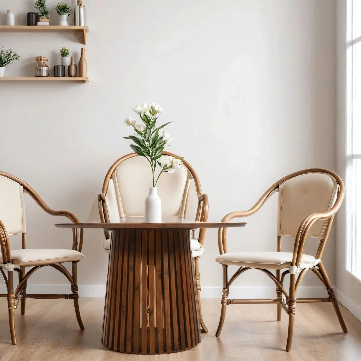 IH Design Carney Mango Wood Round Dining Table 4 To 6 Seater in Brown