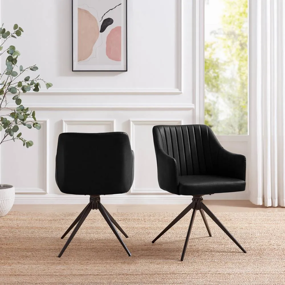 FurnitureboxUK 2x Calla Black Faux Leather Swivel Dining Chairs 2