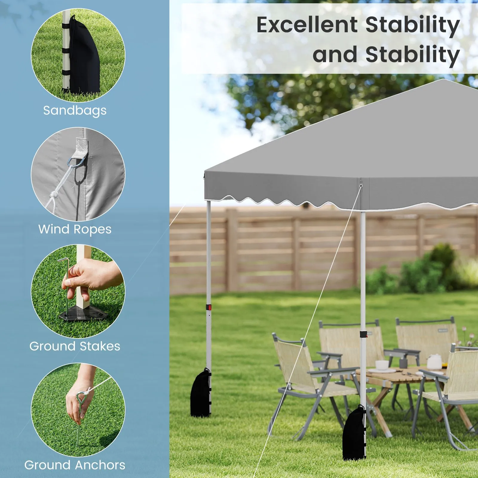 Costway 300 x 300 cm Pop up Canopy Tent Portable Foldable Patio Shelter in Grey 6