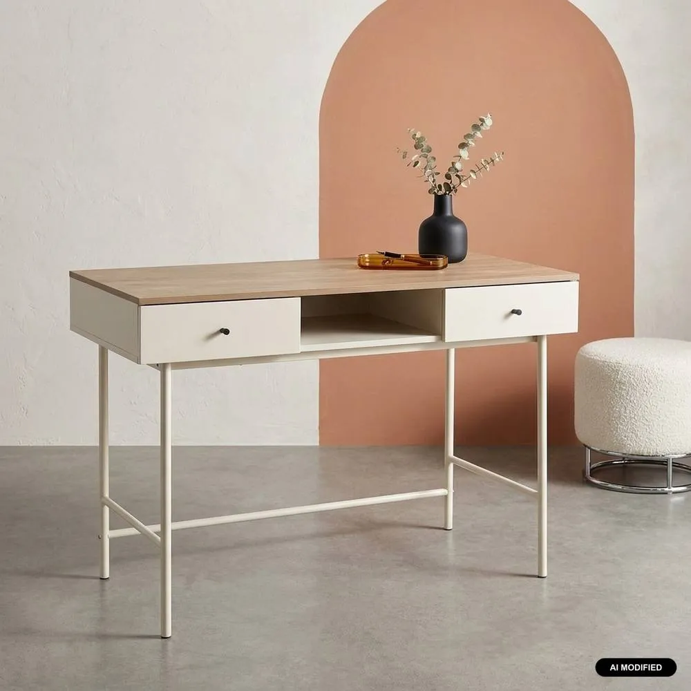 sweeek Wood decor & iron desk with 2 drawers & 1 compartment in Beige 1