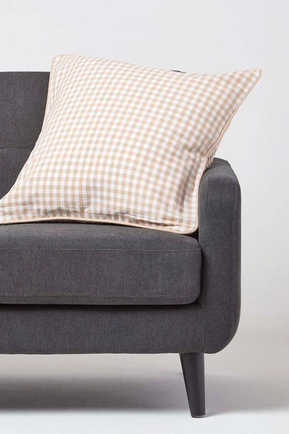 Homescapes Cotton Gingham Check Cushion Cover in Beige 2