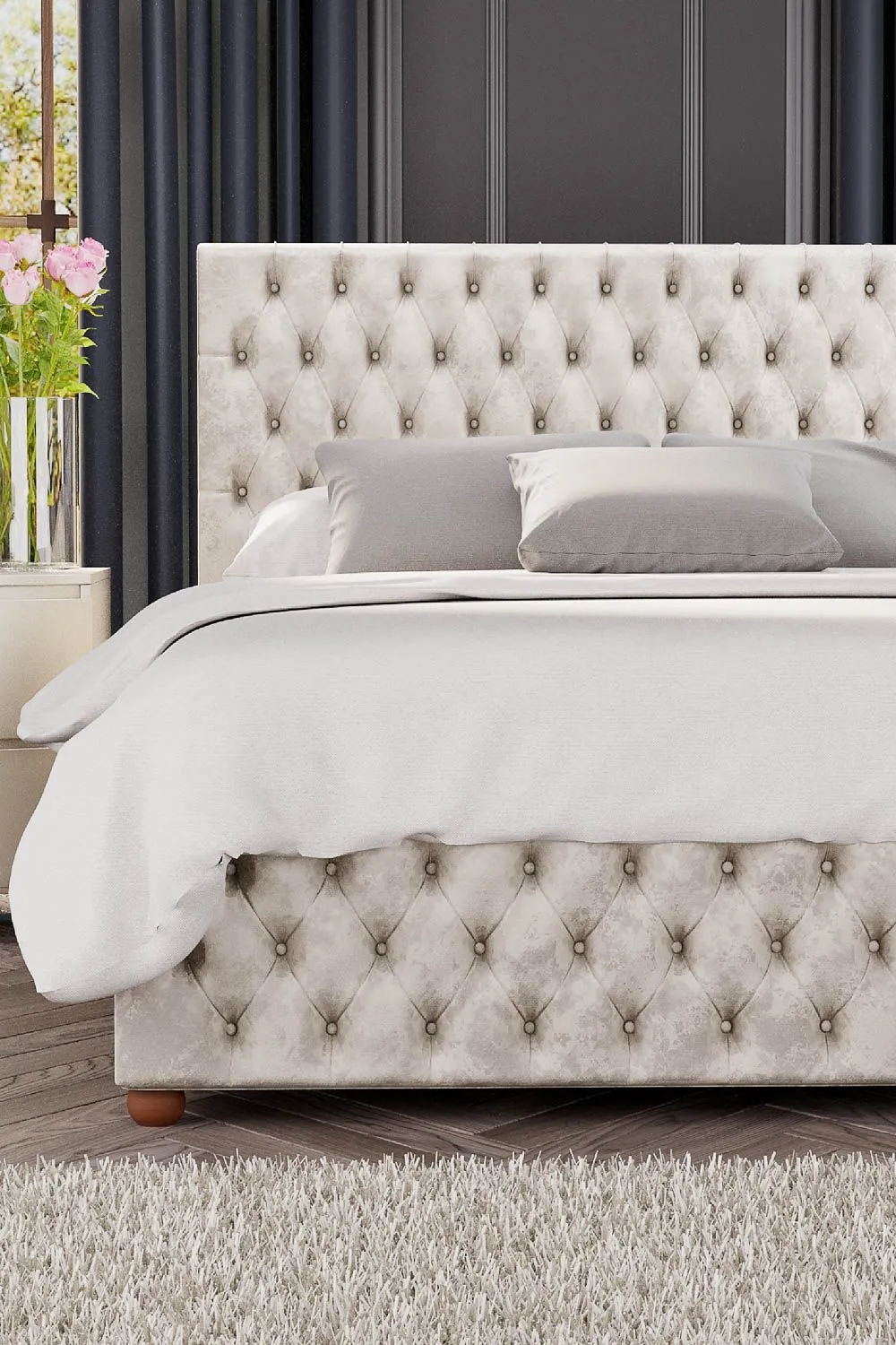Laurence Llewelyn-Bowen Seren Ottoman Storage Bed in Mirazzi Velvet Fabric, Custom Made in Ivory 4