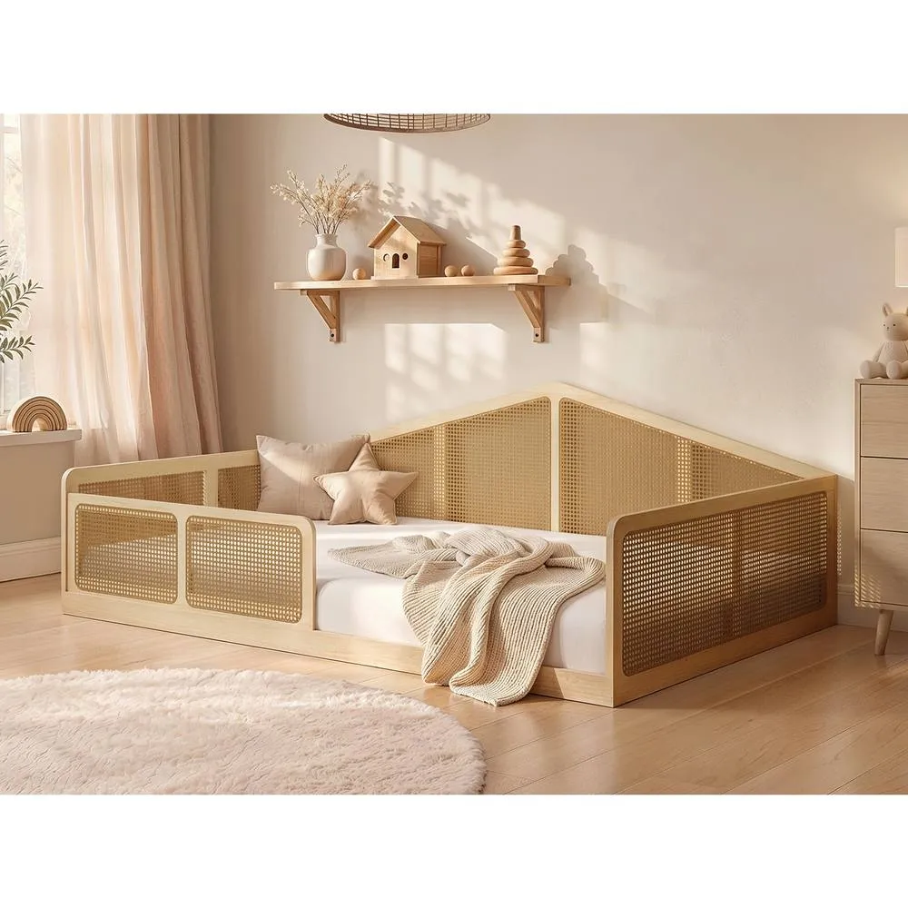 Flair Julian Small Double Montessori Bed with Rattan Panels in Natural 2