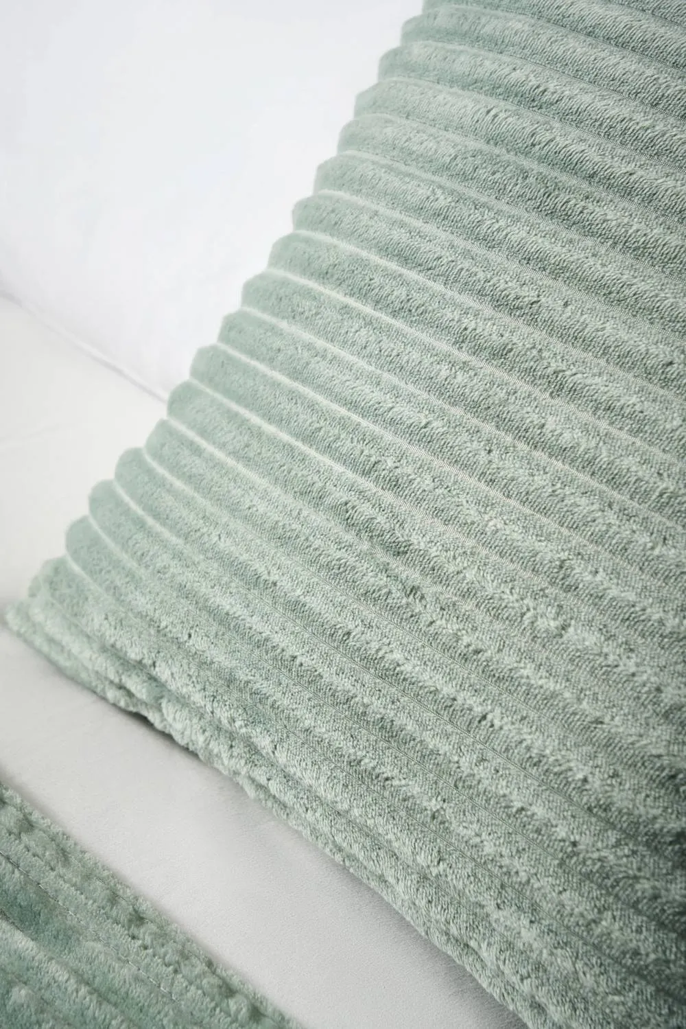 BHS Luxury Ribbon Velvet Silt Green Cushion 2