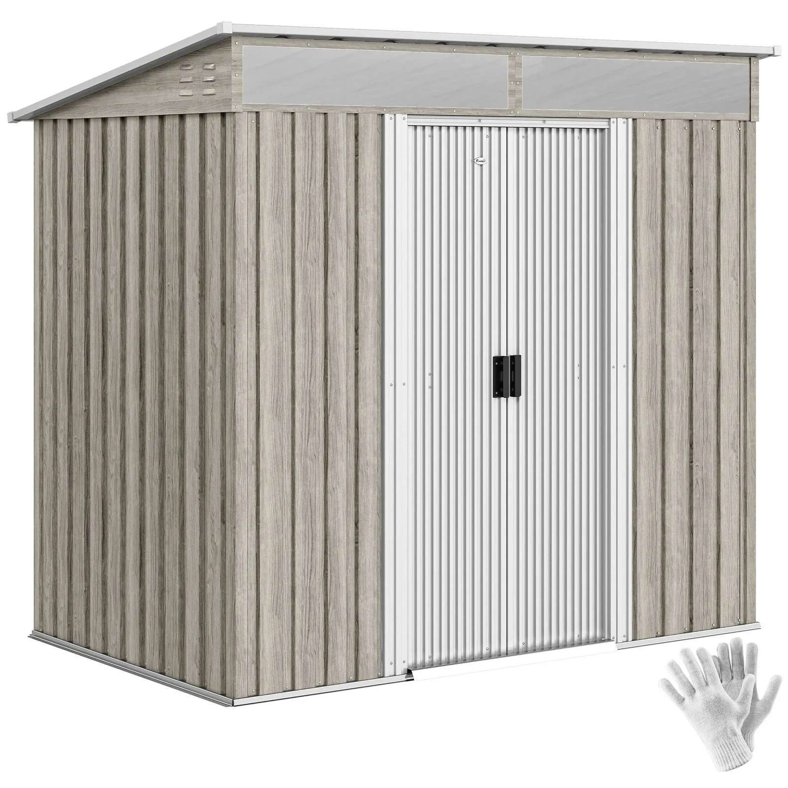 OUTSUNNY 6.5x4FT Garden Shed w/ Foundation Lockable Metal Tool Shed in Light Grey 2