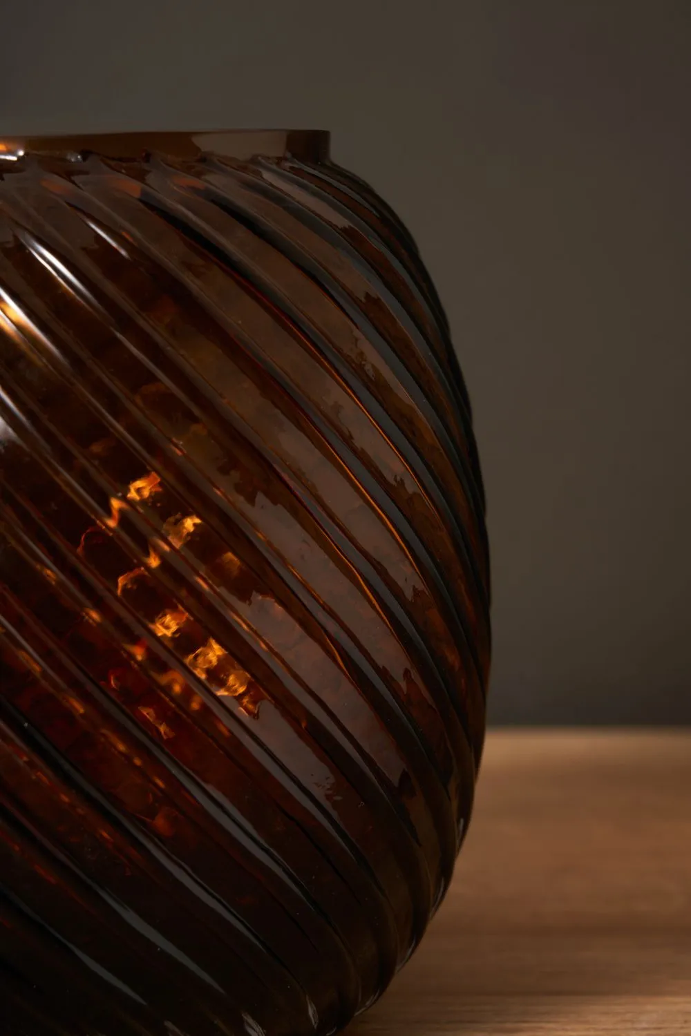 BHS Cognac Spiral Glass Vase in Amber 3