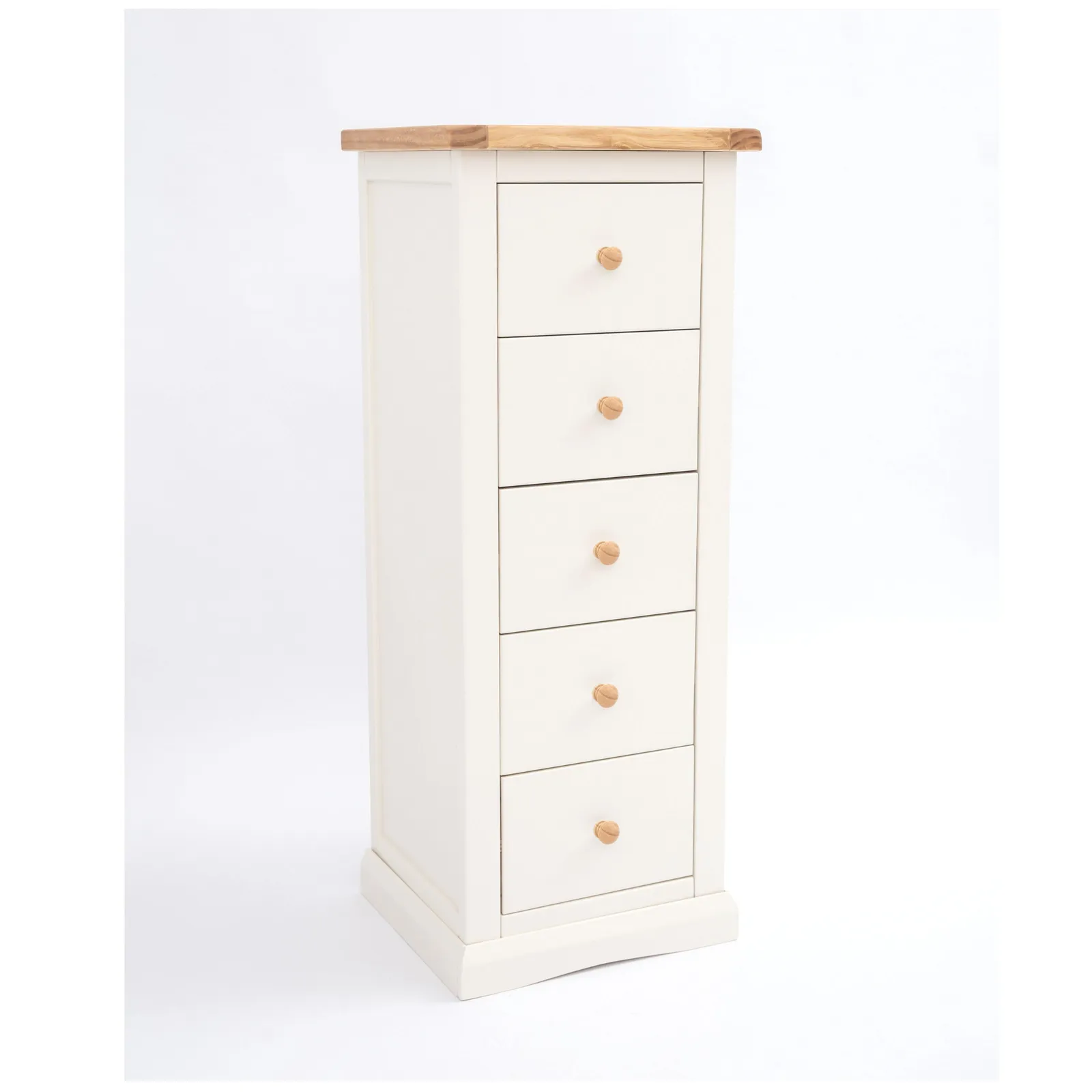 Cabinet Bits Castelli 5 Drawer Narrow Chest of Drawers Wood Knob in Off-White 2