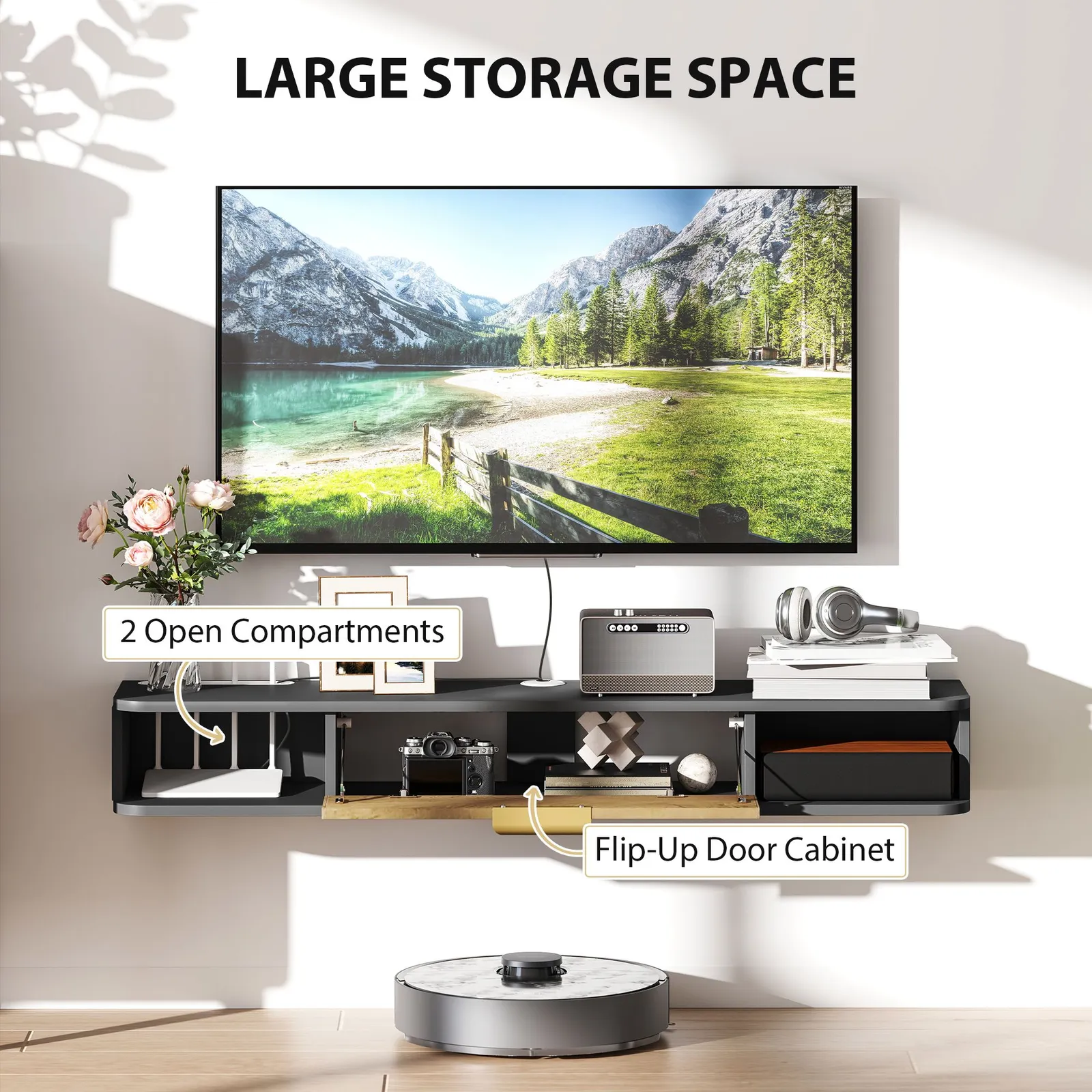 HOMCOM 120 cm Floating TV Unit with Storage Entertainment Media Console Grey in Dark Grey 5