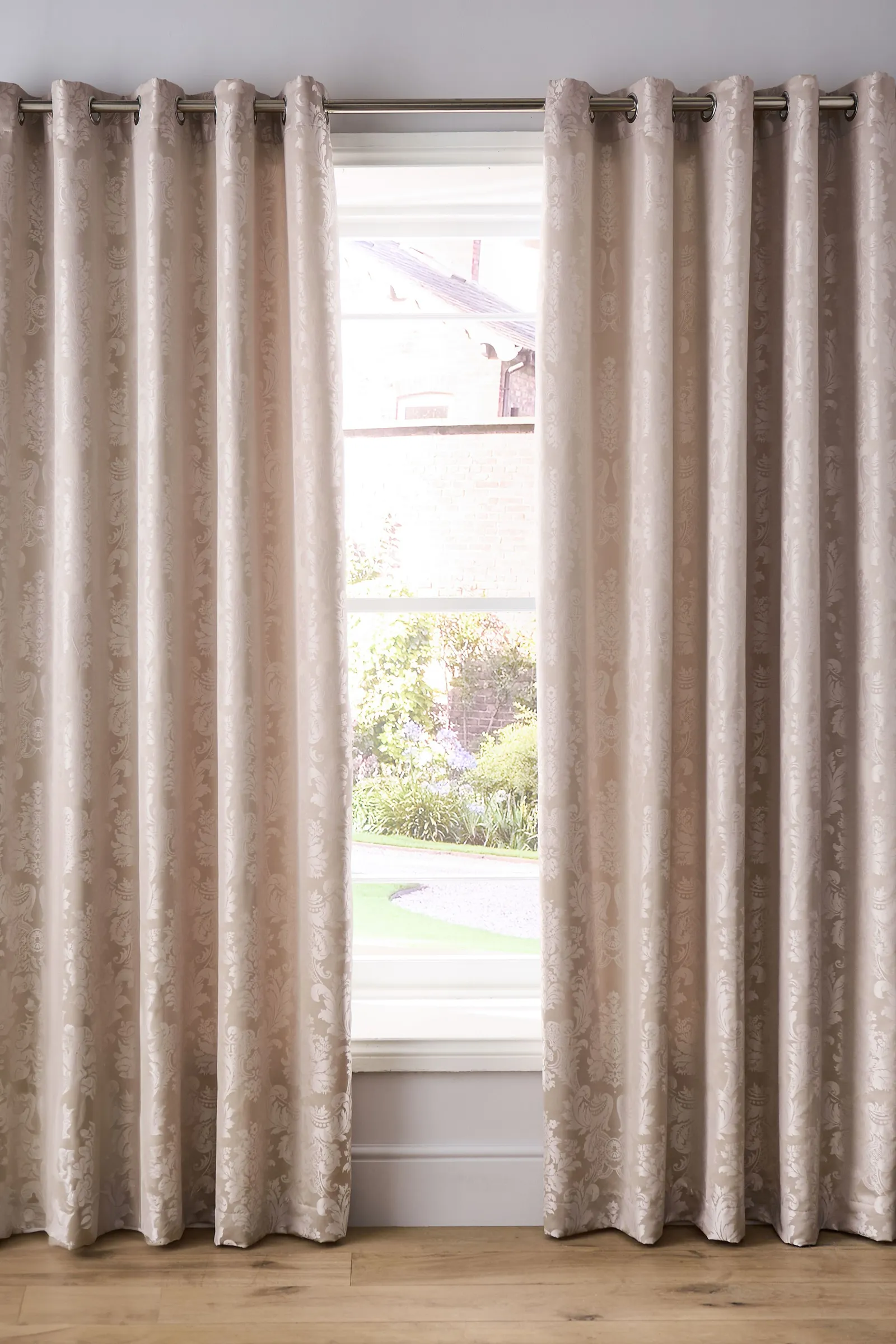 Catherine Lansfield 'Damask Jacquard' Lined Eyelet Curtains in Gold
