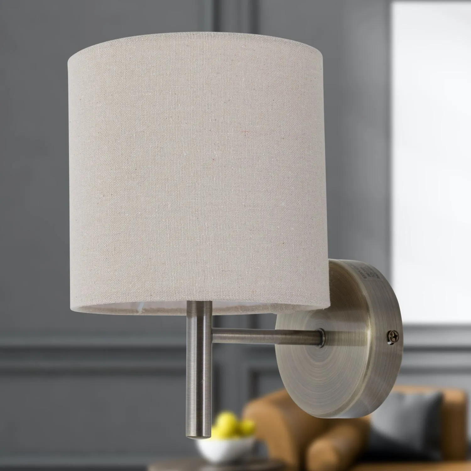 First Choice Lighting Brea - Antique Brass Wall Light with Natural Linen Shade in Gold 4