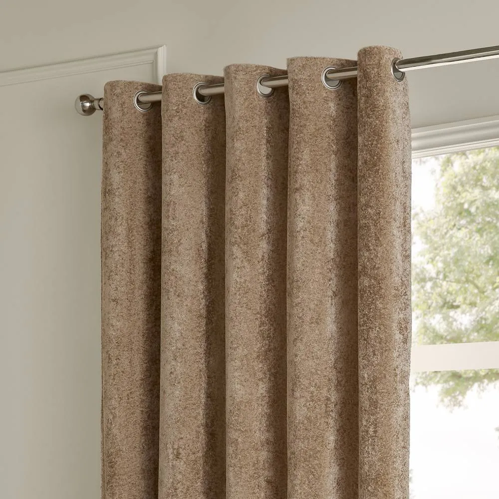 Paoletti Lustre Velvet Fully Lined Eyelet Curtain Pair in Beige 3