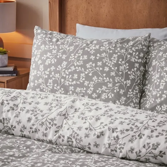 Catherine Lansfield Grace Floral Leaf 100% Brushed Cotton Duvet Cover & Pillowcase Set 2