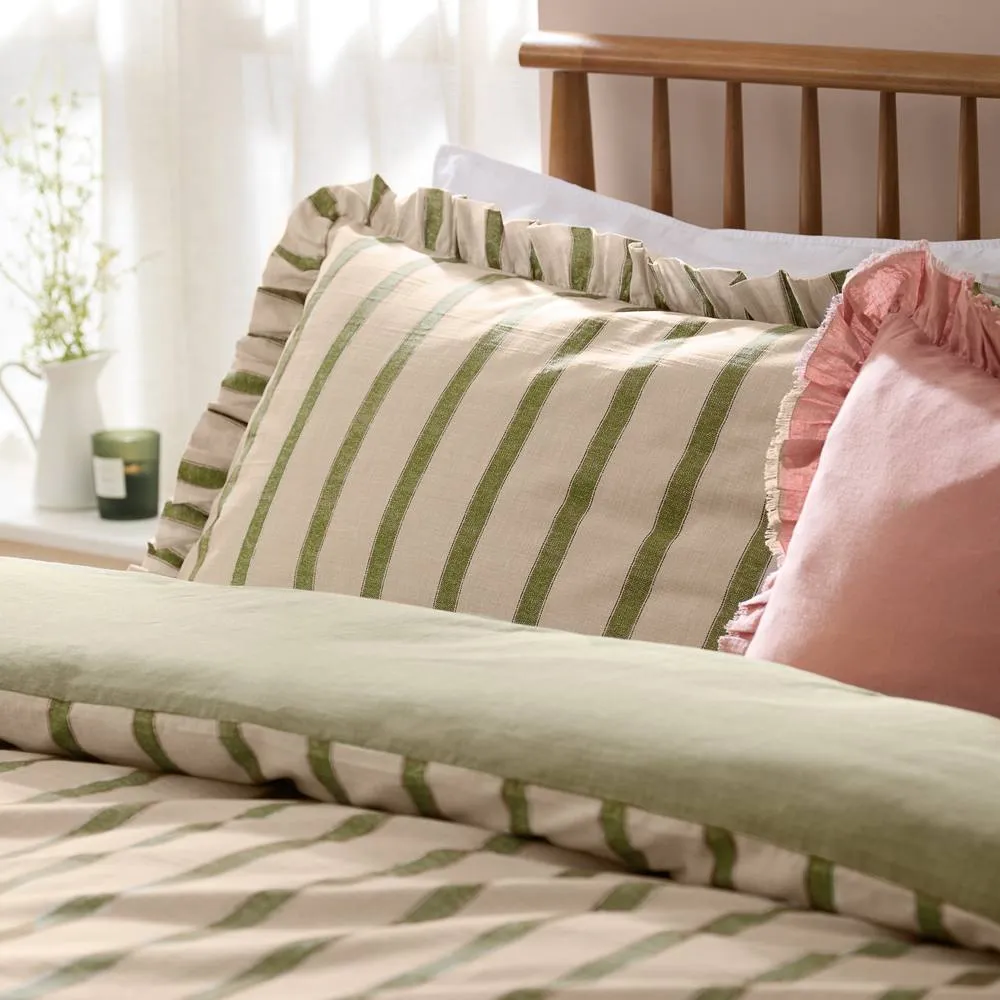 Wylder Connie Striped Ruffle Duvet Cover Set in Olive 2