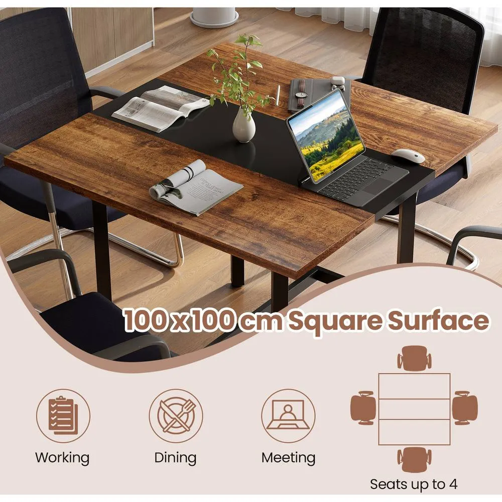 Costway 100CM Square Conference Table Meeting Room Table in Brown 5