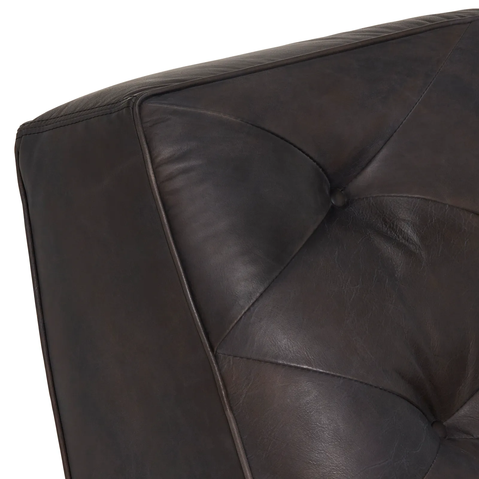 Timothy Oulton Shabby Tufted Sectional 1 Seater Modular Sofa, Black Leather | Barker & Stonehouse 3