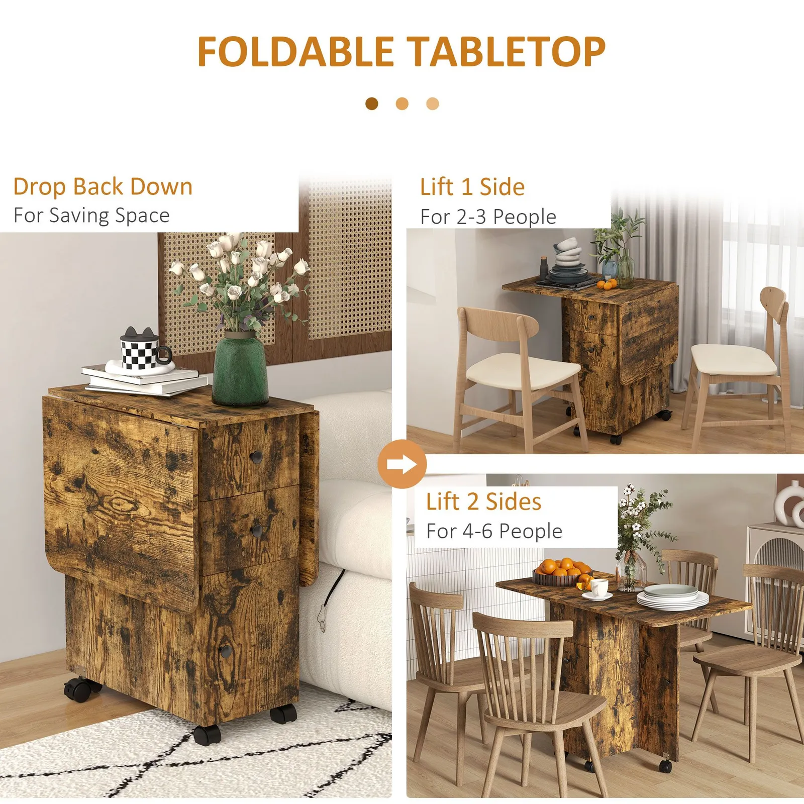 HOMCOM Folding Dining Table, Drop Leaf Table With Drawers in Brown 6