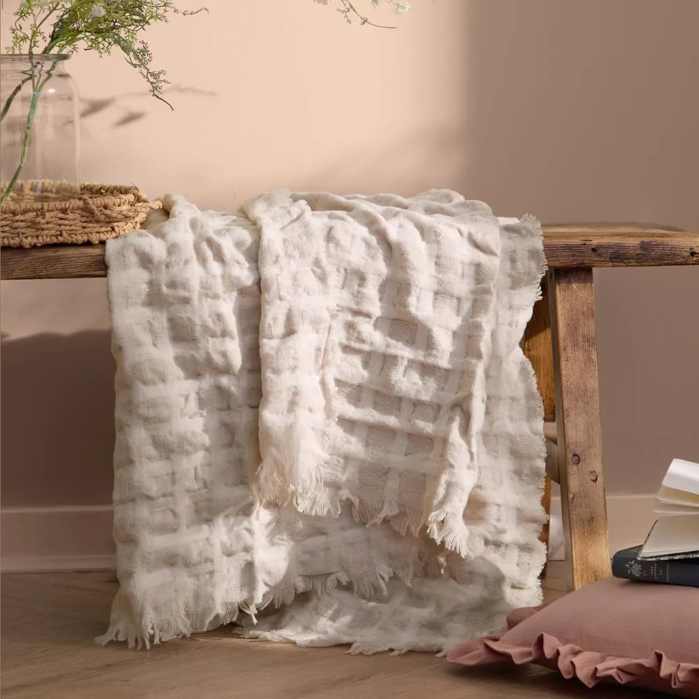 Wylder Walton Waffle Fringed Throw in Ecru