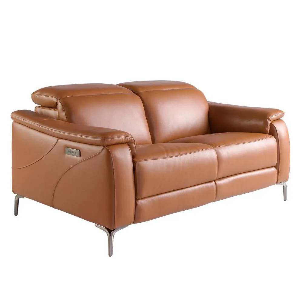 Angel Cerda 2-Seater Electric Recliner Sofa Brown Cowhide Leather