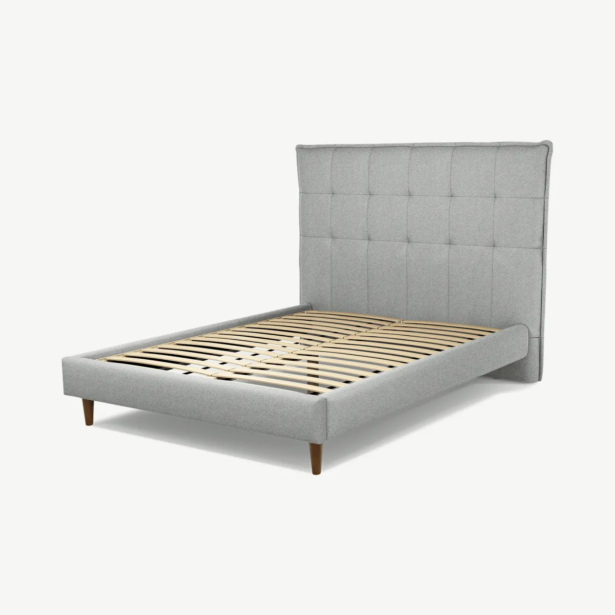 Lamas Double Bed, Wolf Grey Wool with Walnut Stain Oak Legs