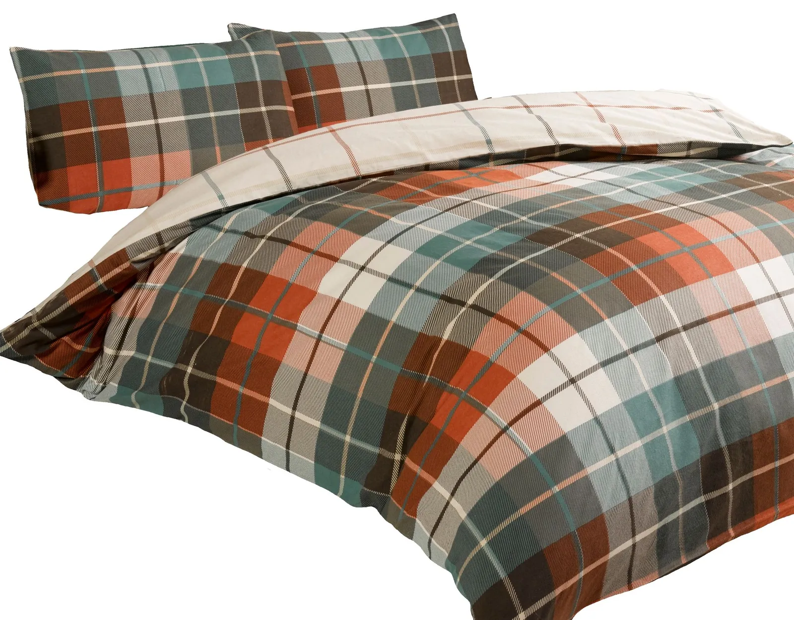 Rapport Home Lomond Check Flannellette Duvet Cover Set with Pillowcase in Terracotta 2