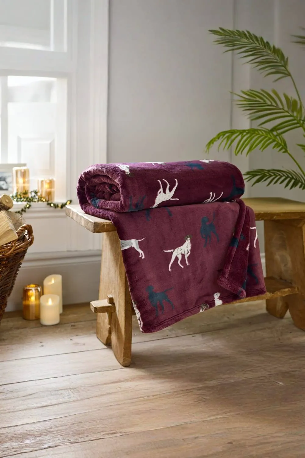 The Lyndon Company Hounds Printed Soft 140 x 180cm Burgundy Throw - Plush Decorative Blanket | Deyongs 1846