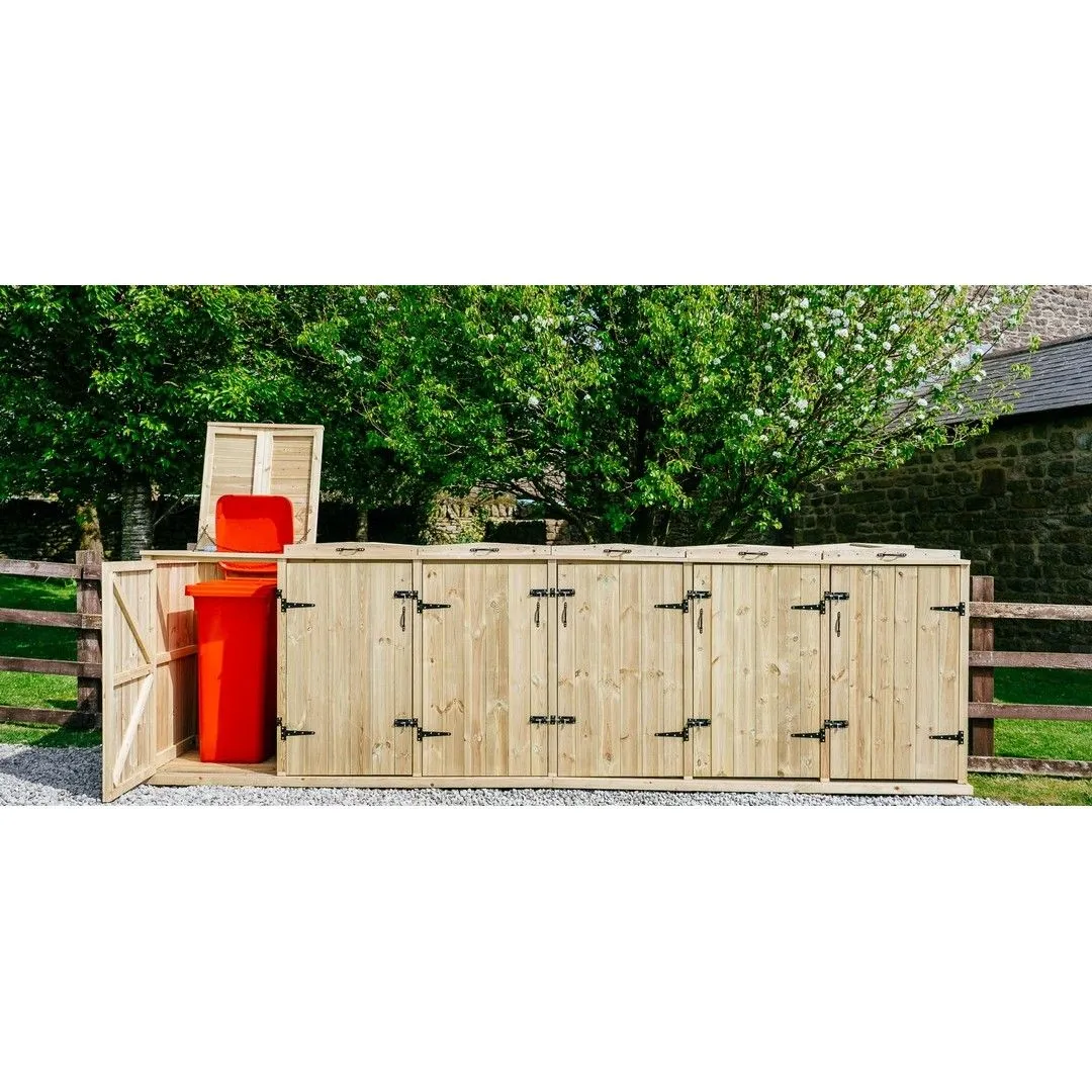 Buttercup Farm Chatburn Sextet Wheelie Bin Store, Fits 5x 180L or 240L & 1x 140L Bin in Brown 6