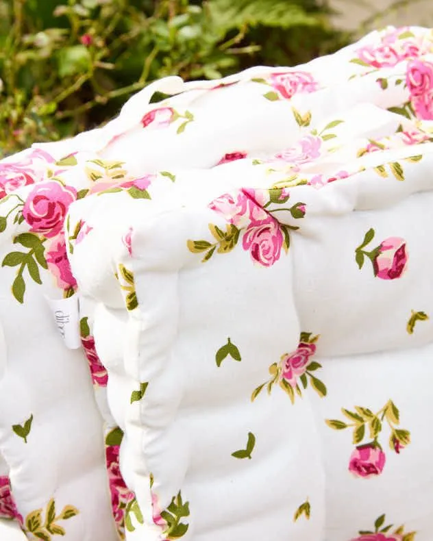 Dibor Set of 2 Vintage Pink Floral Print Indoor Outdoor Chair Seat Pad Garden Furniture Box Cushions L40cm x W40cm 5