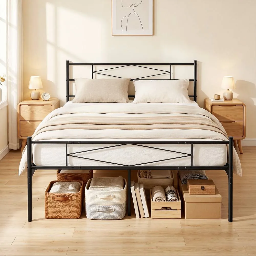 HOMCOM 5ft King Bed Frame with Steel Slat Support, Noise-Free, Black