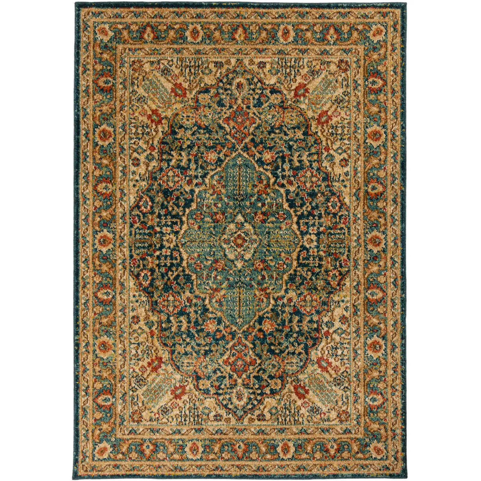 Priya Traditional Rug Brown, Green and Yellow